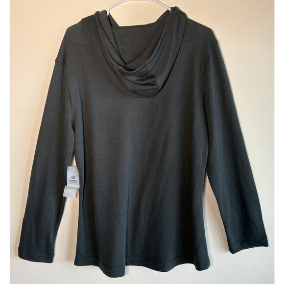 Mono B Hoodie Waffle Knit Green Long Sleeve Pullover Top Cozy Soft 1X - Picture 6 of 12